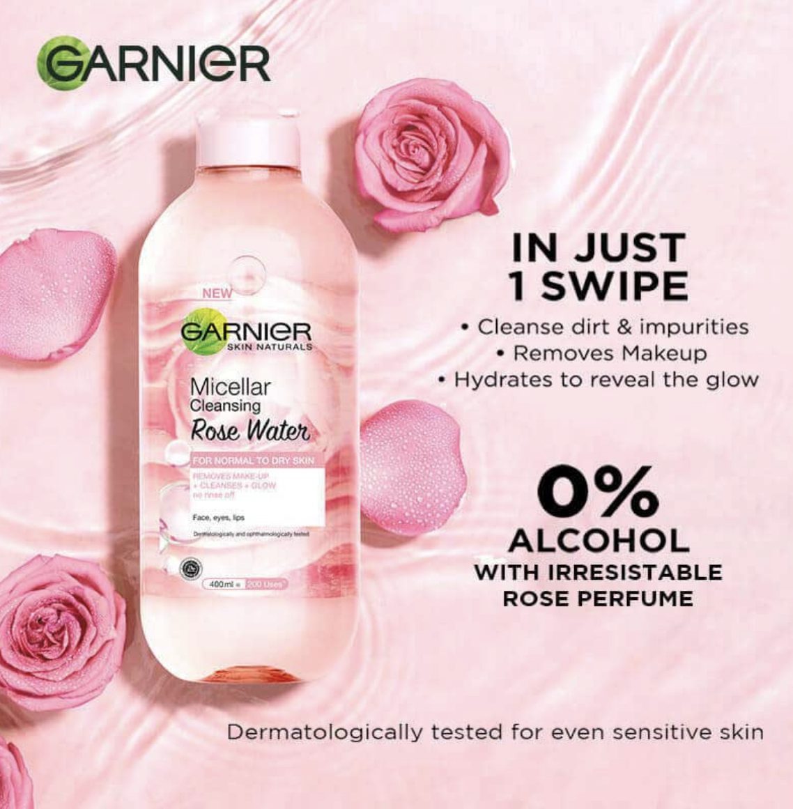 میسلار واتر گل رز گارنیه Garnier Rosewater حجم 400 میلی لیتر